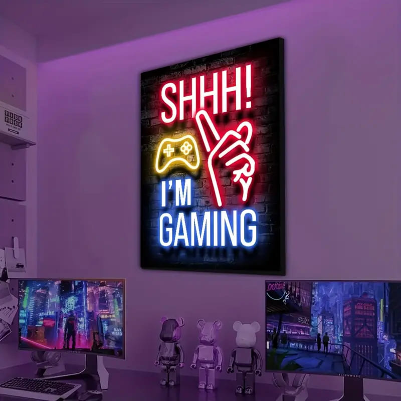 Neon Game Poster - Vibrant Canvas Painting for Electronic Sports Room