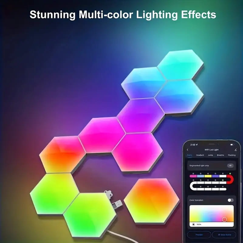 Music Sync DIY Hexagon Lights Smart APP And Remote RGB Wall Light Hexagonal Modular Gaming Light